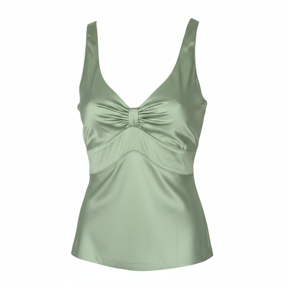 The Limited Silk Tank Top XS Green V-Neck Knot Front Y2K Sleeveless Blouse